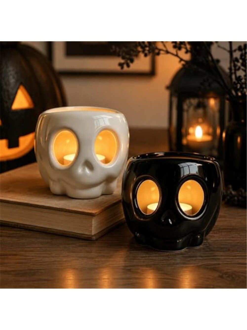 Halloween Decorations Indoor - Skull Candle Holder Set for Home Table Decor